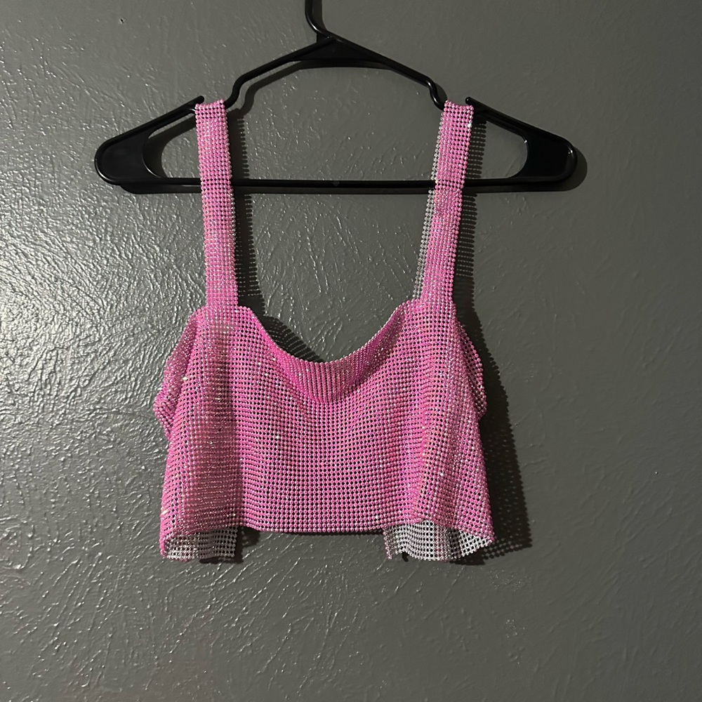 Pink rhinestone crop top (is see through)